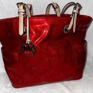 Metallic Red MK large tote